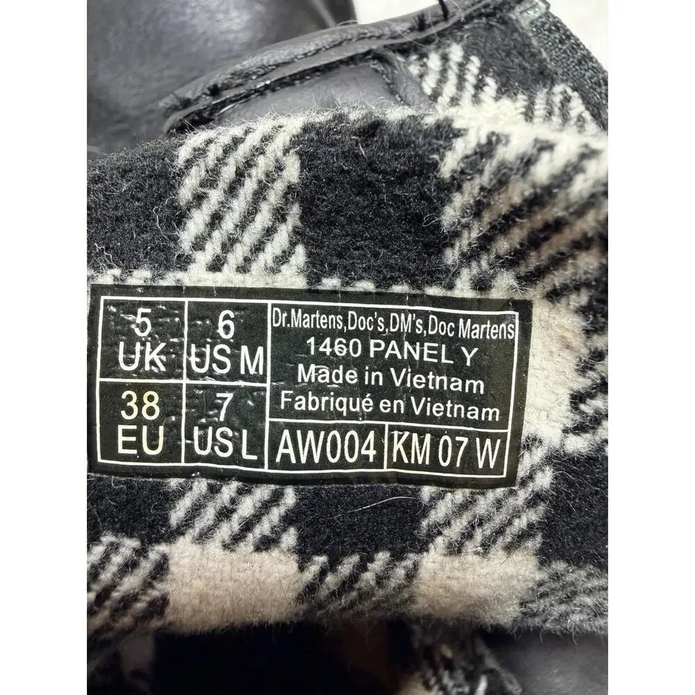 Dr. Martens 1460 Panel Y Ladies 7 Plaid Lined Black Combat Boots Modern Craft